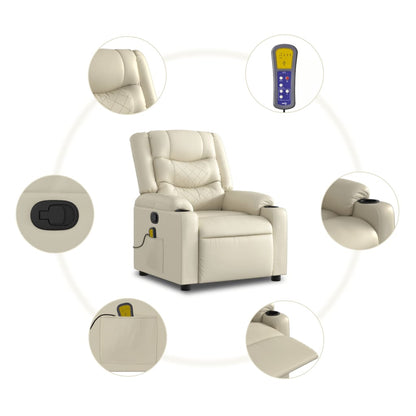 Poltrona Alzapersona Reclinabile Massaggio Crema Similpelle | homemem39