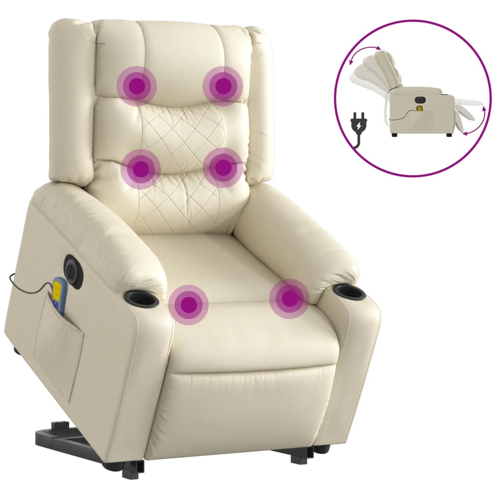 Poltrona Alzapersona Elettrica Reclinabile Crema in Similpelle | homemem39