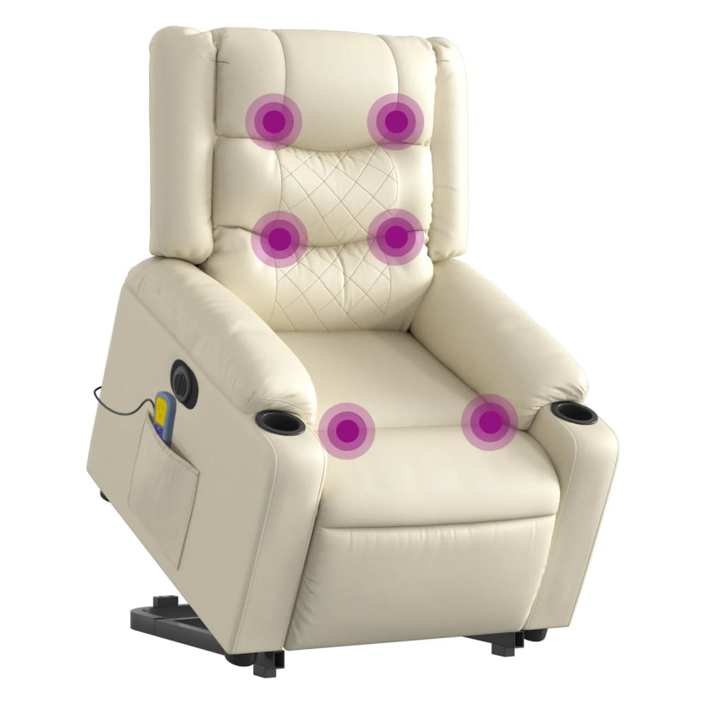 Poltrona Alzapersona Elettrica Reclinabile Crema in Similpelle | homemem39