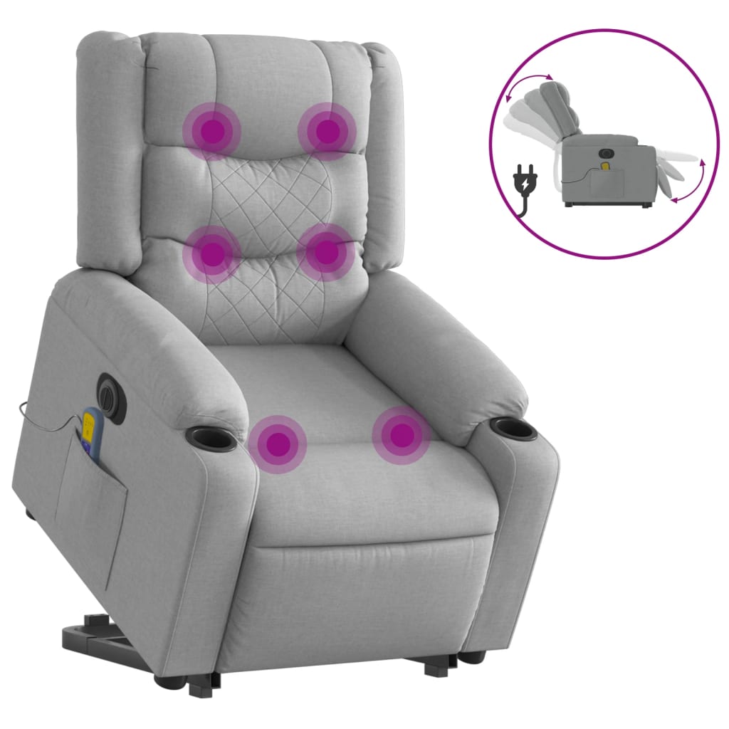 Poltrona Alzapersona Massaggi Elettrica Grigio Chiaro Tessuto | homemem39