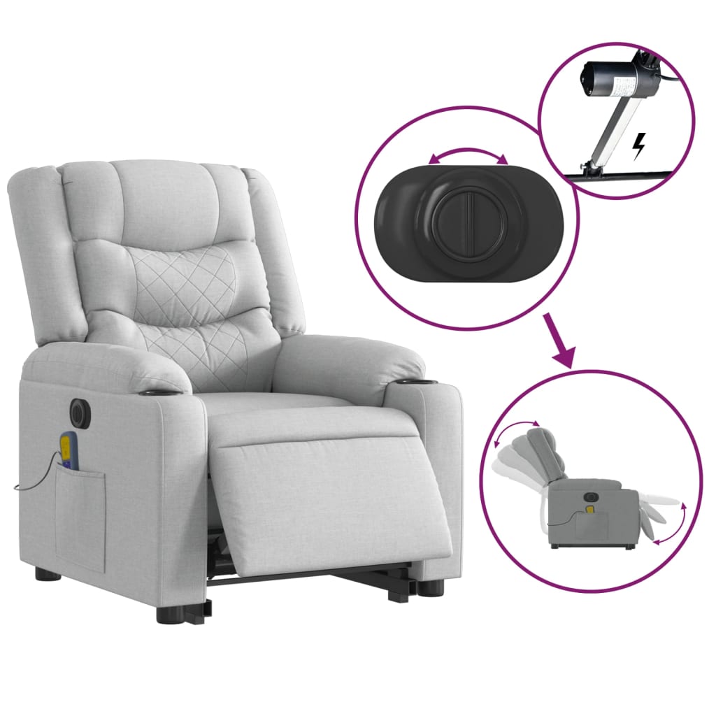 Poltrona Alzapersona Massaggi Elettrica Grigio Chiaro Tessuto | homemem39