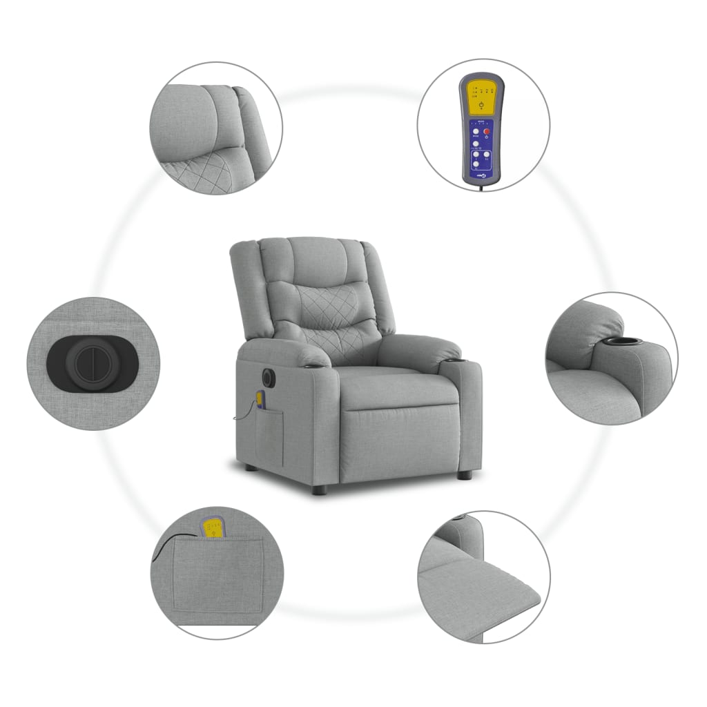 Poltrona Alzapersona Massaggi Elettrica Grigio Chiaro Tessuto | homemem39