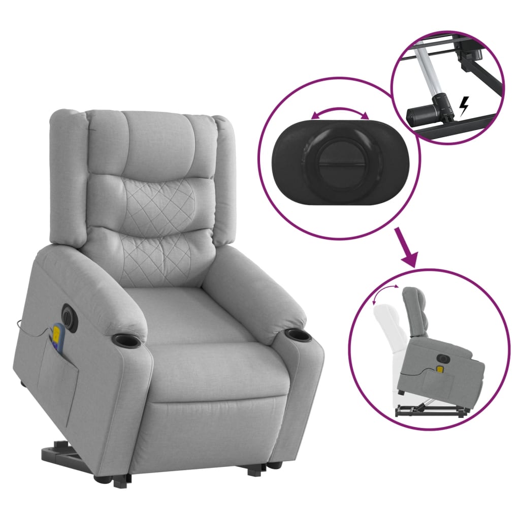 Poltrona Alzapersona Massaggi Elettrica Grigio Chiaro Tessuto | homemem39