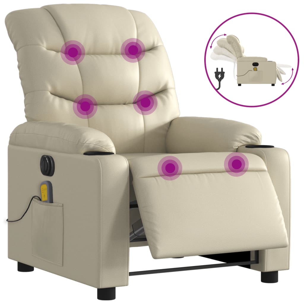 Poltrona Massaggiante Elettrica Reclinabile Crema Similpelle | homemem39
