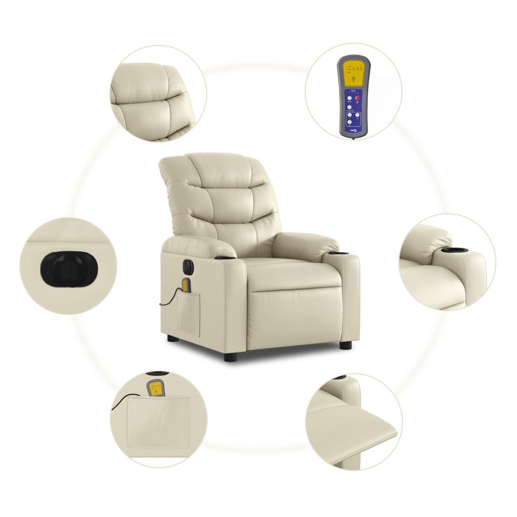 Poltrona Massaggiante Elettrica Reclinabile Crema Similpelle | homemem39