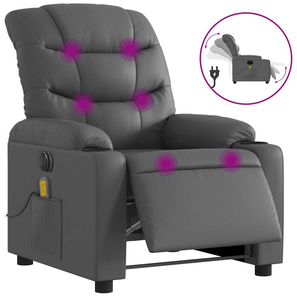 Poltrona Massaggiante Elettrica Reclinabile Grigio Similpelle | homemem39