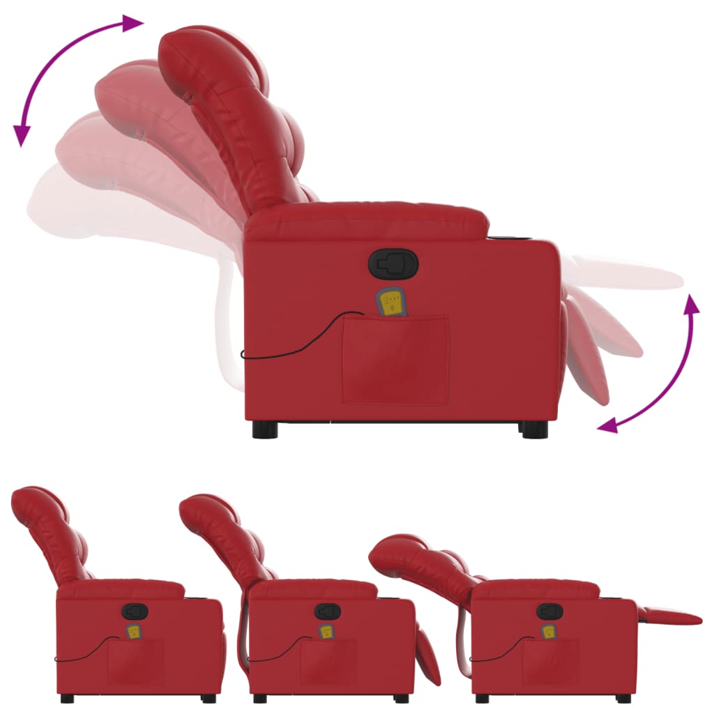 Poltrona Alzapersona Reclinabile Massaggio Rosso in Similpelle | homemem39