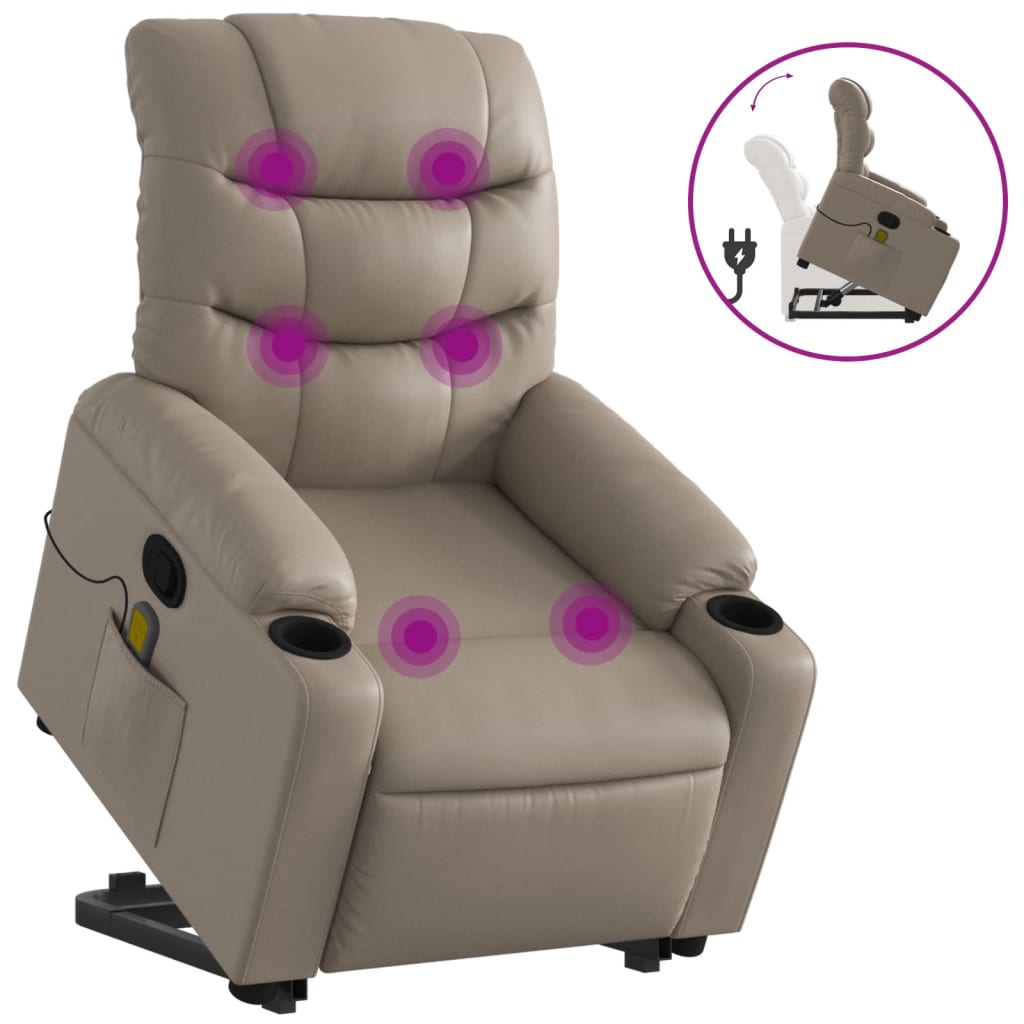 Poltrona Alzapersone Massaggi Reclinabile Cappuccino Similpelle | homemem39