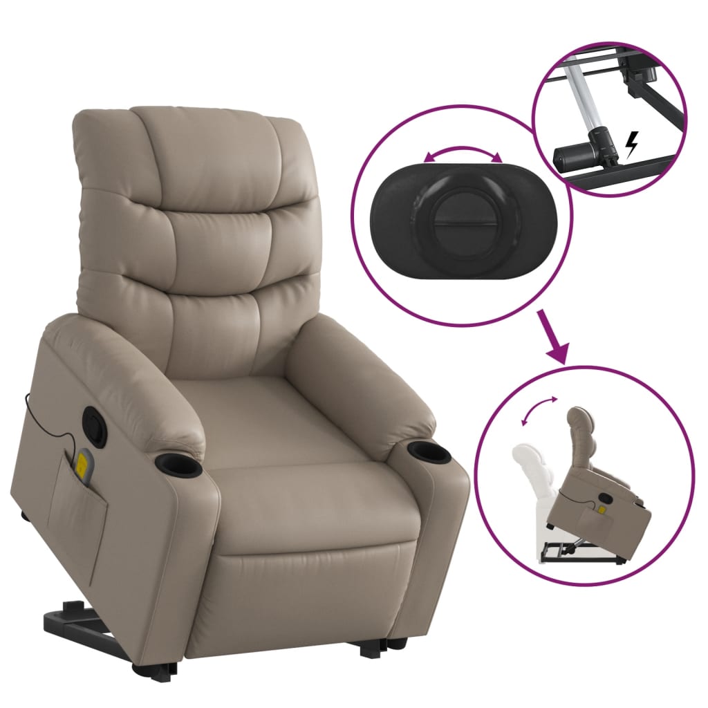 Poltrona Alzapersone Massaggi Reclinabile Cappuccino Similpelle | homemem39