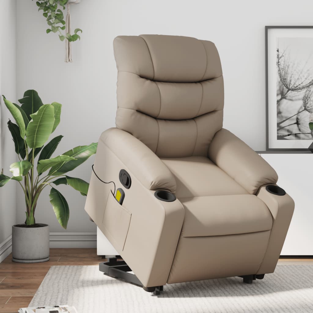 Poltrona Alzapersone Massaggi Reclinabile Cappuccino Similpelle | homemem39