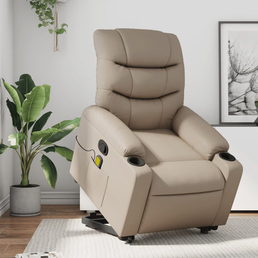 Poltrona Alzapersone Massaggi Reclinabile Cappuccino Similpelle | homemem39