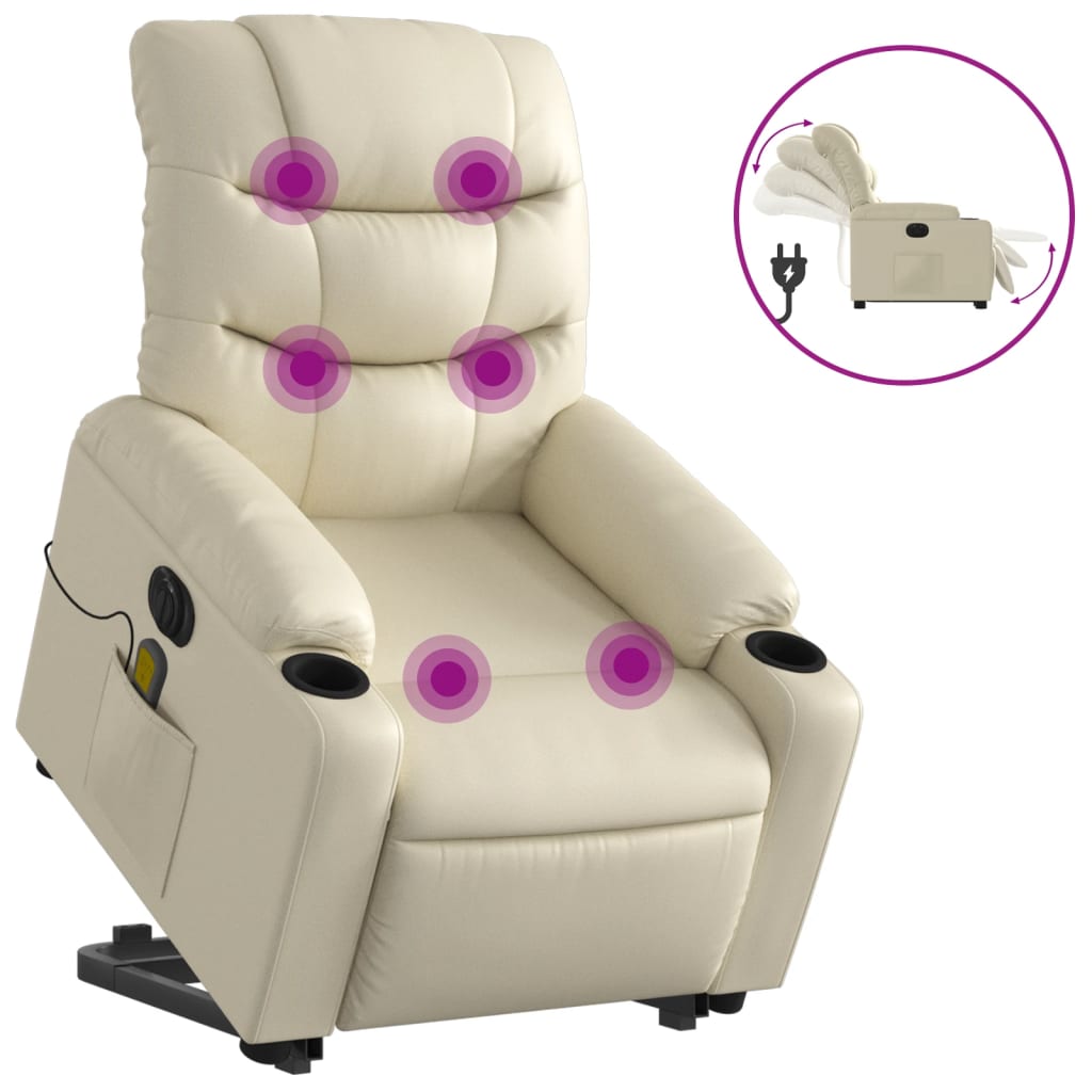 Poltrona Alzapersona Elettrica Reclinabile Crema in Similpelle | homemem39