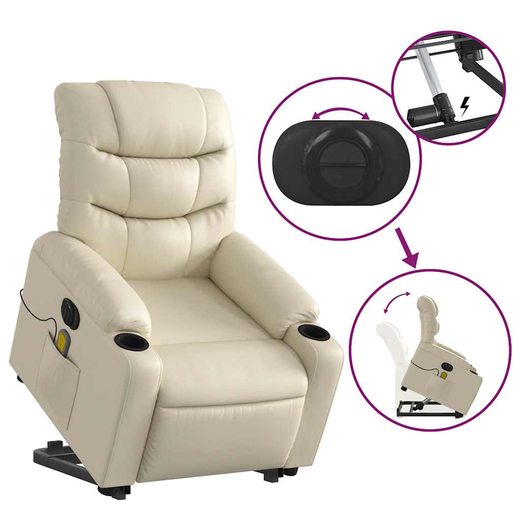 Poltrona Alzapersona Elettrica Reclinabile Crema in Similpelle | homemem39