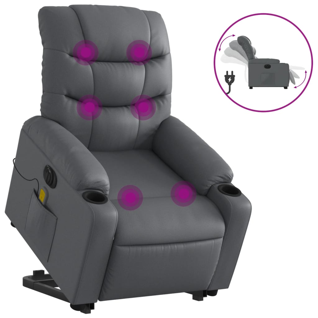 Poltrona Alzapersona Elettrica Reclinabile Grigio in Similpelle - homemem39