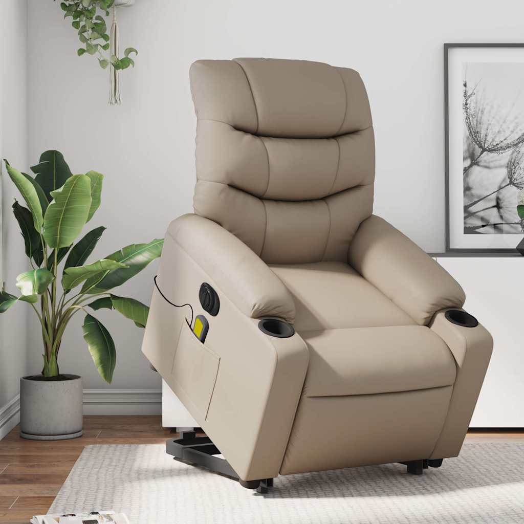 Poltrona Alzapersona Massaggio Elettrica Cappuccino Similpelle | homemem39