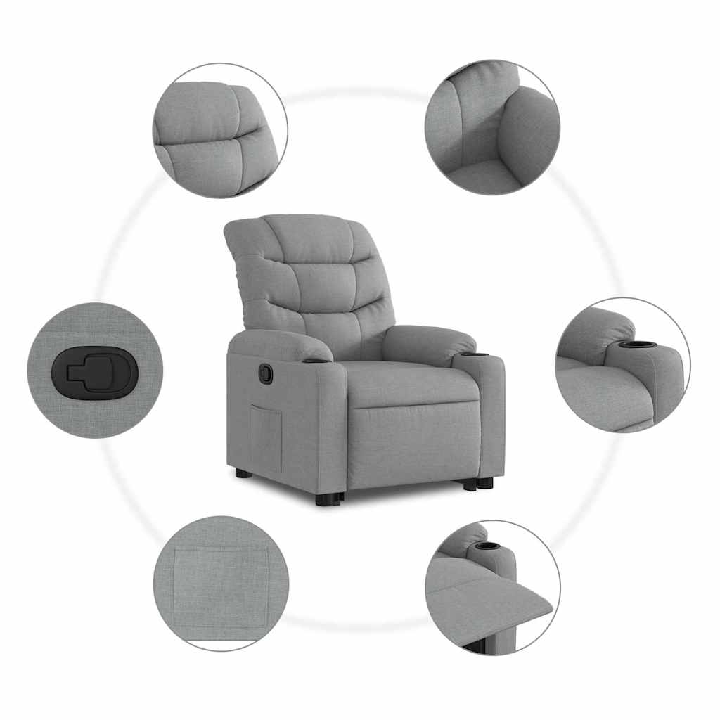 Poltrona Alzapersona Reclinabile Grigio Chiaro in Tessuto | homemem39