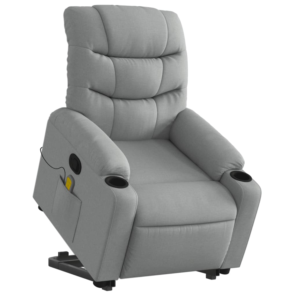 Poltrona Alzapersona Massaggi Reclinabile Grigio Chiaro Tessuto - homemem39