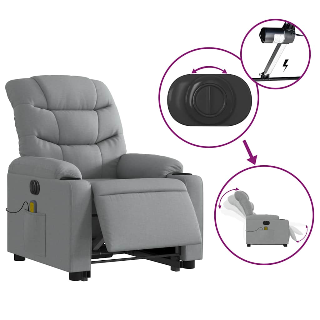 Poltrona Alzapersona Massaggi Elettrica Grigio Chiaro Tessuto | homemem39
