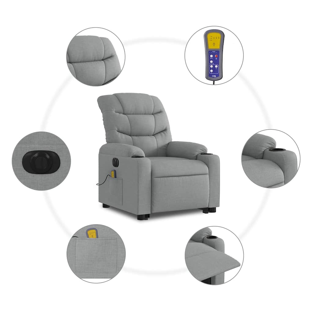 Poltrona Alzapersona Massaggi Elettrica Grigio Chiaro Tessuto | homemem39