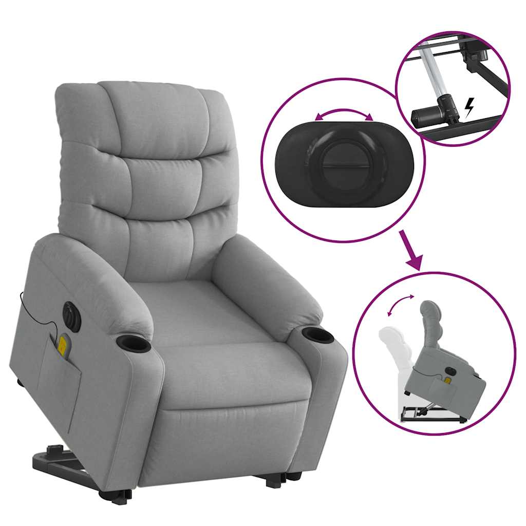 Poltrona Alzapersona Massaggi Elettrica Grigio Chiaro Tessuto | homemem39