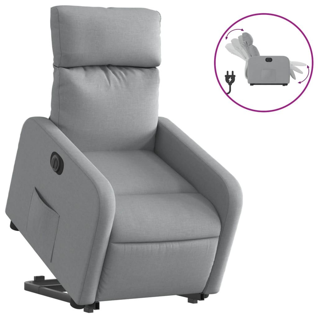 Poltrona Reclinante Alzapersona Elettrica Grigio Chiaro Tessuto - homemem39