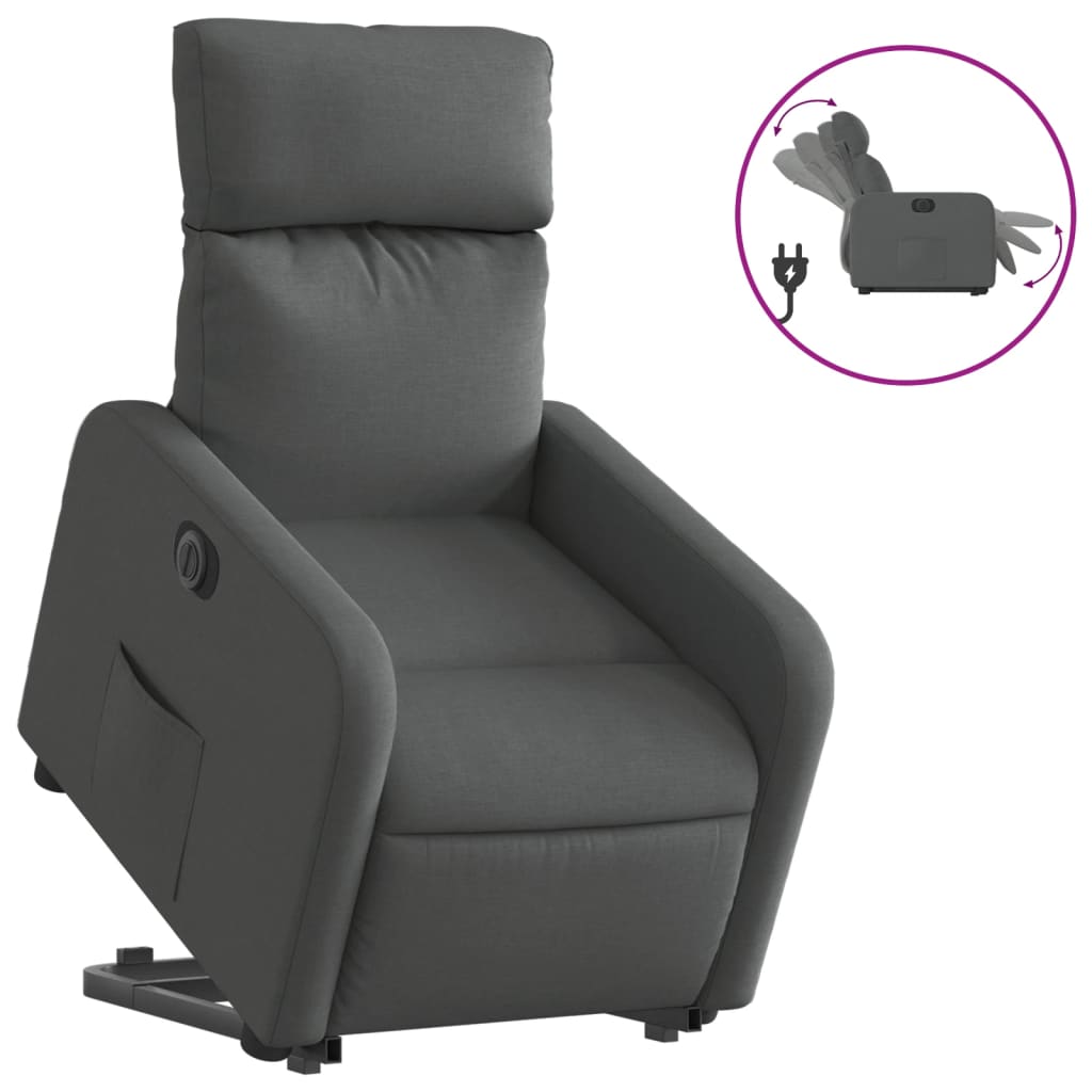 Poltrona Alzapersona Reclinabile Elettrica Grigio Scuro Tessuto - homemem39