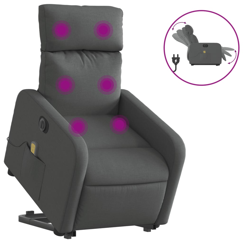 Poltrona Alzapersona Massaggi Elettrica Grigio Scuro Tessuto | homemem39
