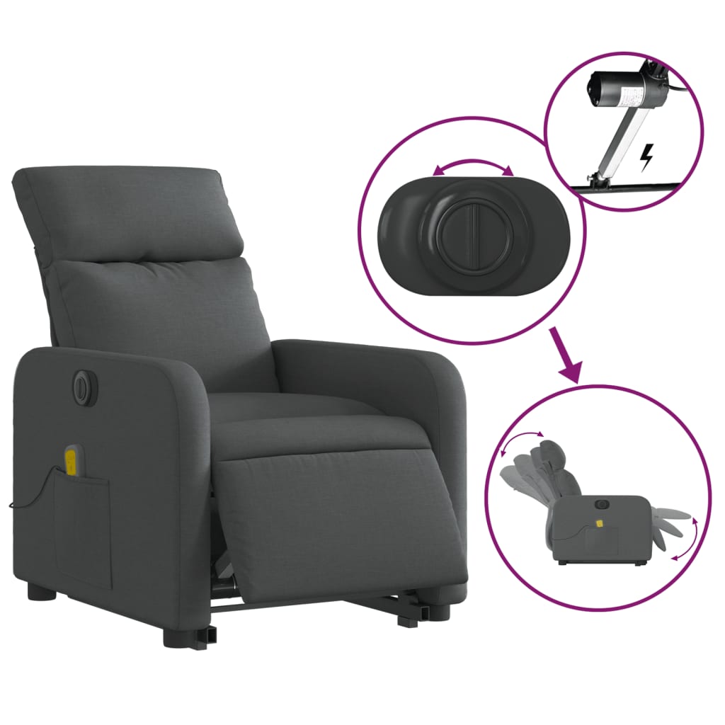 Poltrona Alzapersona Massaggi Elettrica Grigio Scuro Tessuto | homemem39