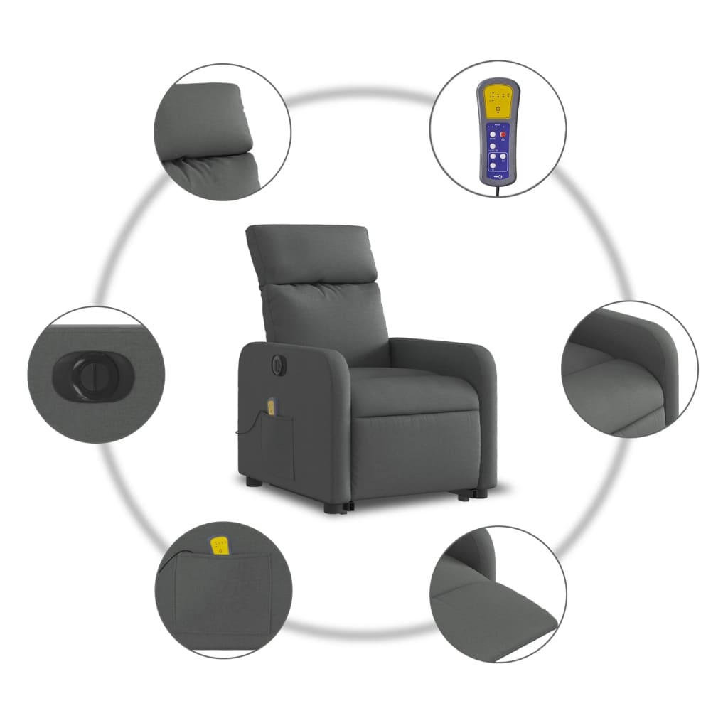 Poltrona Alzapersona Massaggi Elettrica Grigio Scuro Tessuto | homemem39