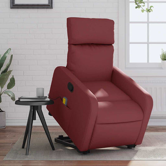 Poltrona Alzapersone Massaggi Reclinabile Rosso Vino Similpelle | homemem39