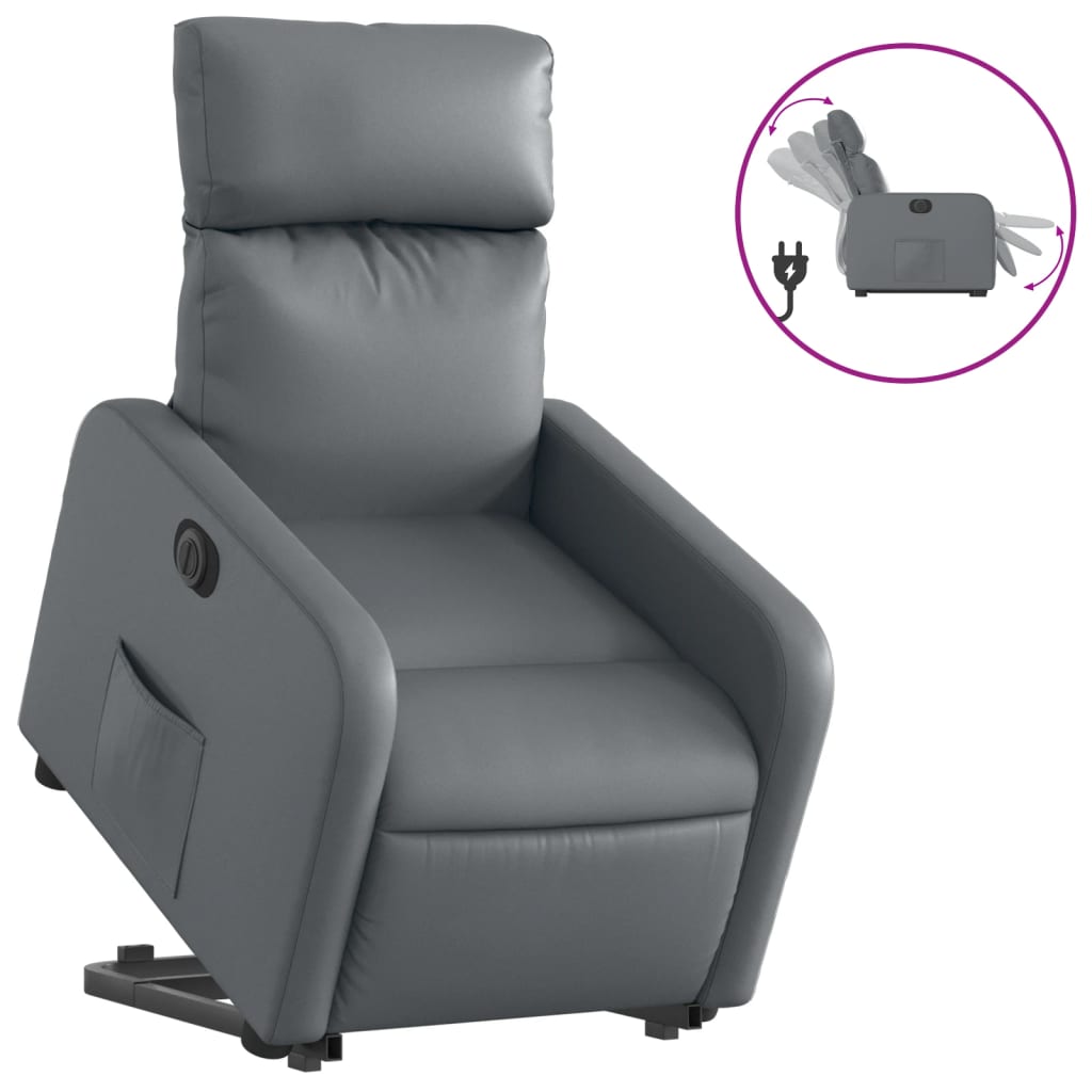 Poltrona Alzapersona Reclinabile Grigio in Similpelle - homemem39