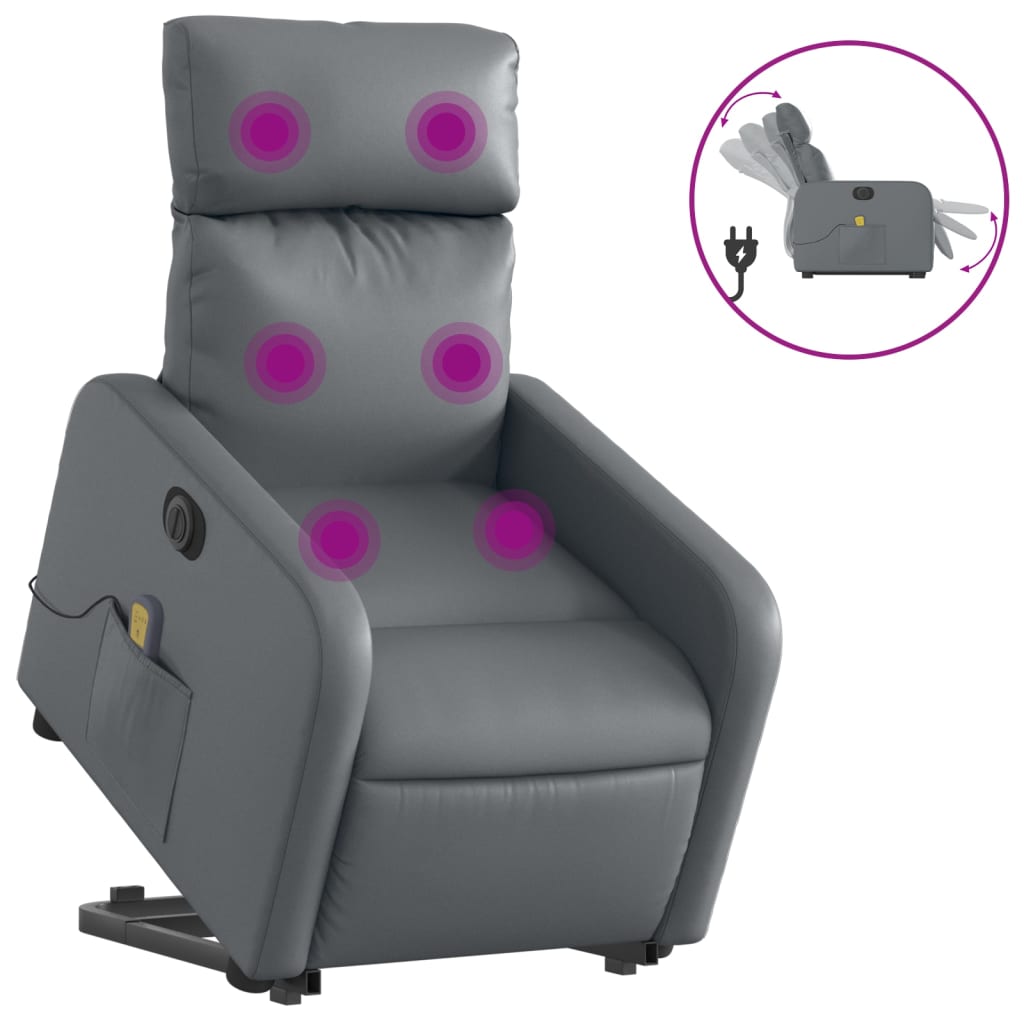 Poltrona Alzapersona Elettrica Reclinabile Grigio in Similpelle - homemem39