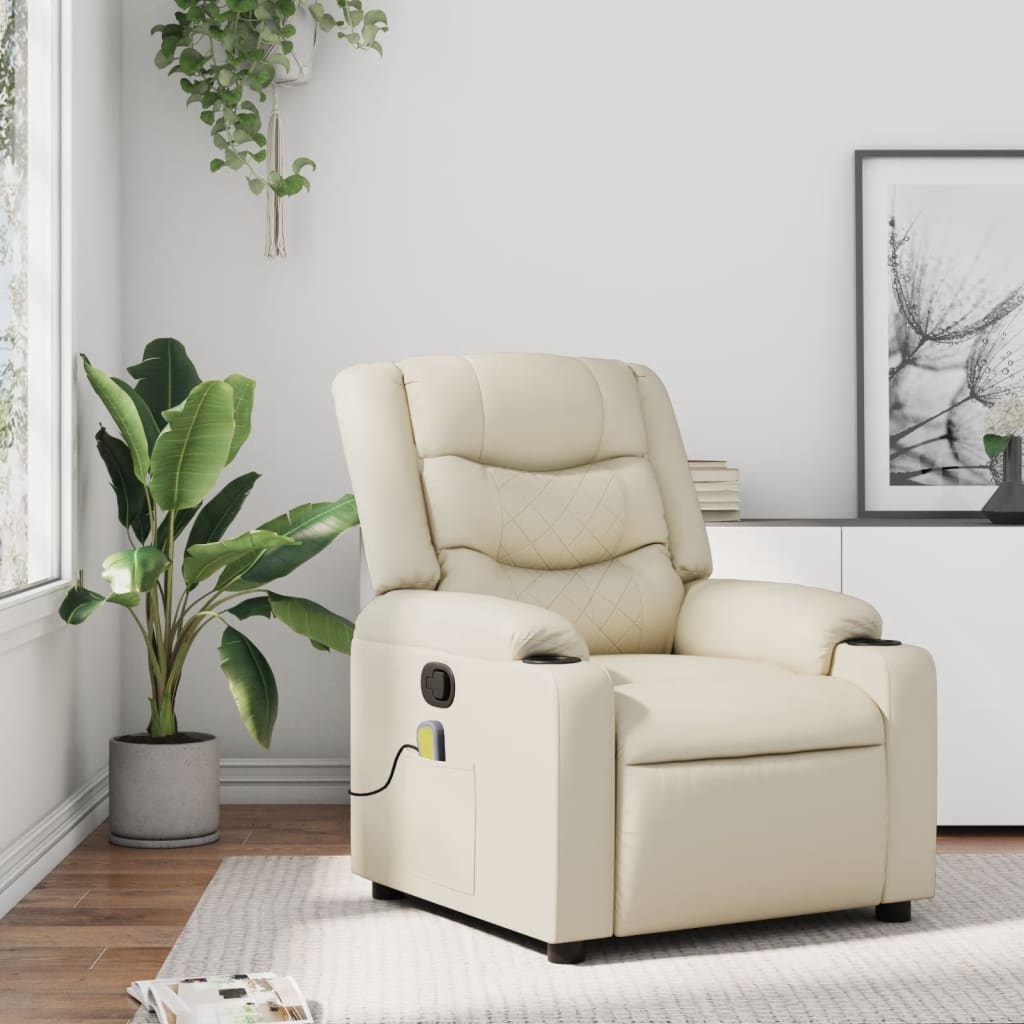 Poltrona reclinabile massaggiante in Similpelle Crema | homemem39