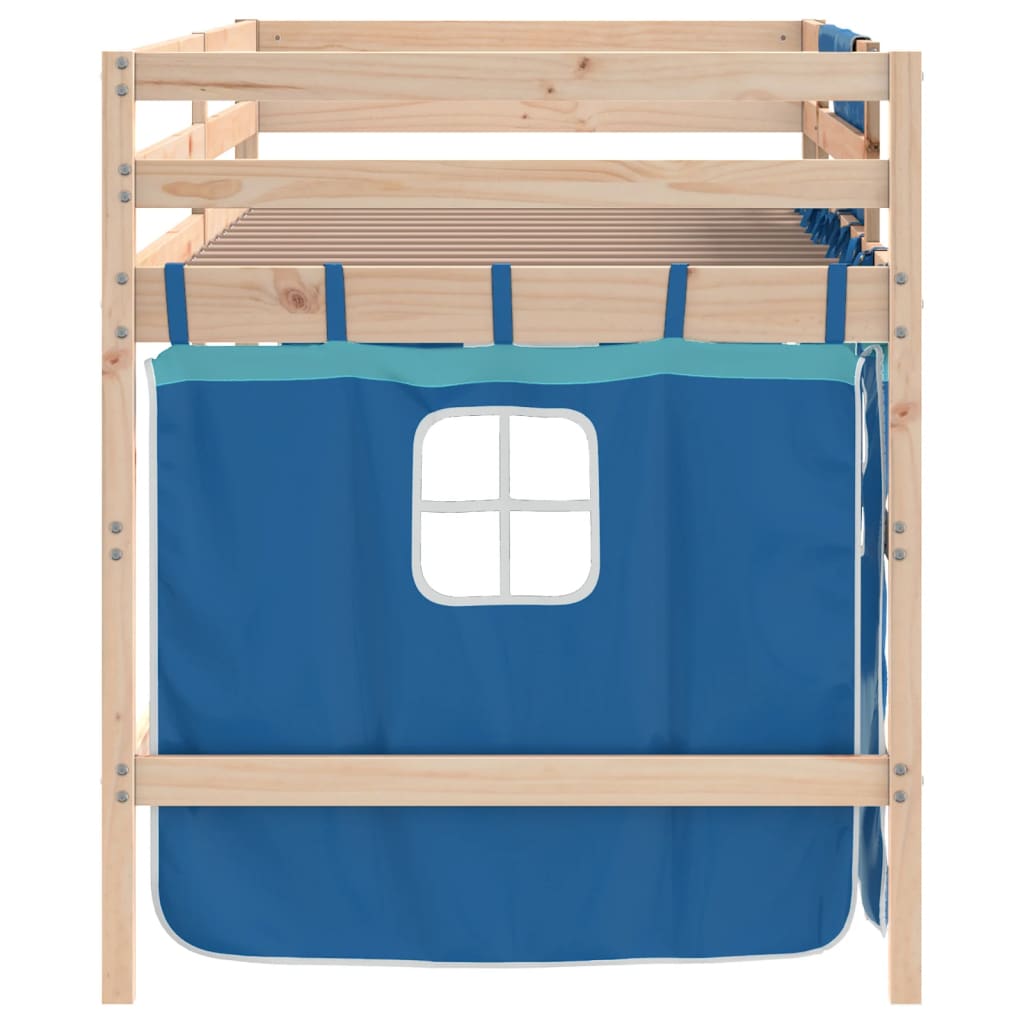 Letto a Soppalco con Tende Bambini Blu 80x200 cm Massello Pino - homemem39