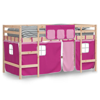 Letto a Soppalco con Tende Bambini Rosa 80x200 cm Massello Pino - homemem39