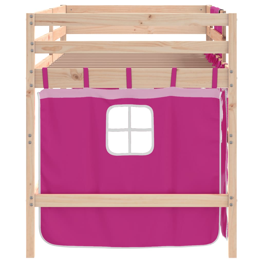 Letto a Soppalco con Tende Bambini Rosa 80x200 cm Massello Pino - homemem39