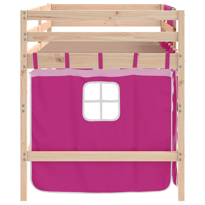 Letto a Soppalco con Tende Bambini Rosa 80x200 cm Massello Pino - homemem39