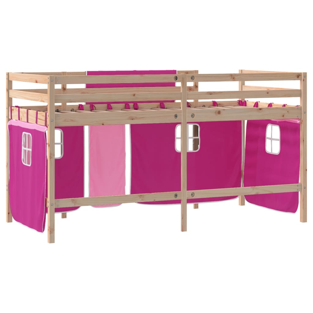 Letto a Soppalco con Tende Bambini Rosa 80x200 cm Massello Pino - homemem39