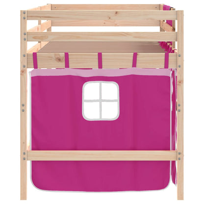Letto a Soppalco con Tende Bambini Rosa 90x200 cm Massello Pino - homemem39