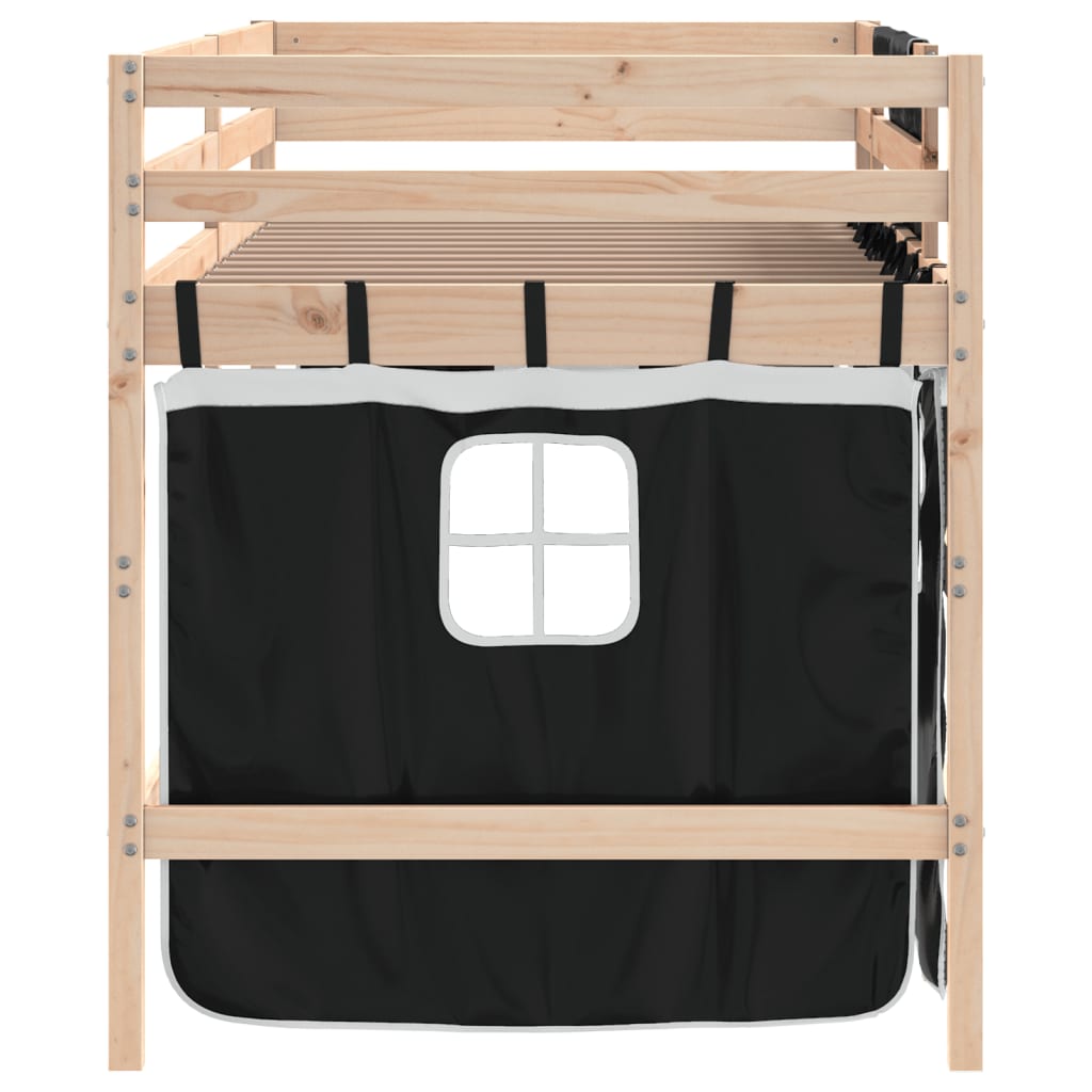 Letto a Soppalco Bambini con Tende Bianco e Nero 90x190 cm Pino - homemem39
