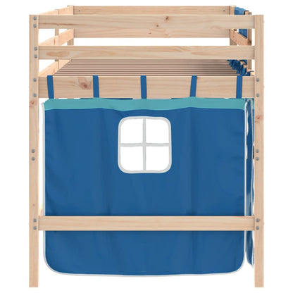 Letto a Soppalco Bambini con Tende Blu 90x190 cm Massello Pino - homemem39