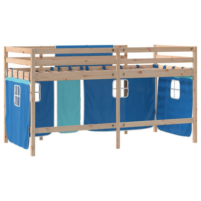 Letto a Soppalco Bambini con Tende Blu 90x190 cm Massello Pino - homemem39