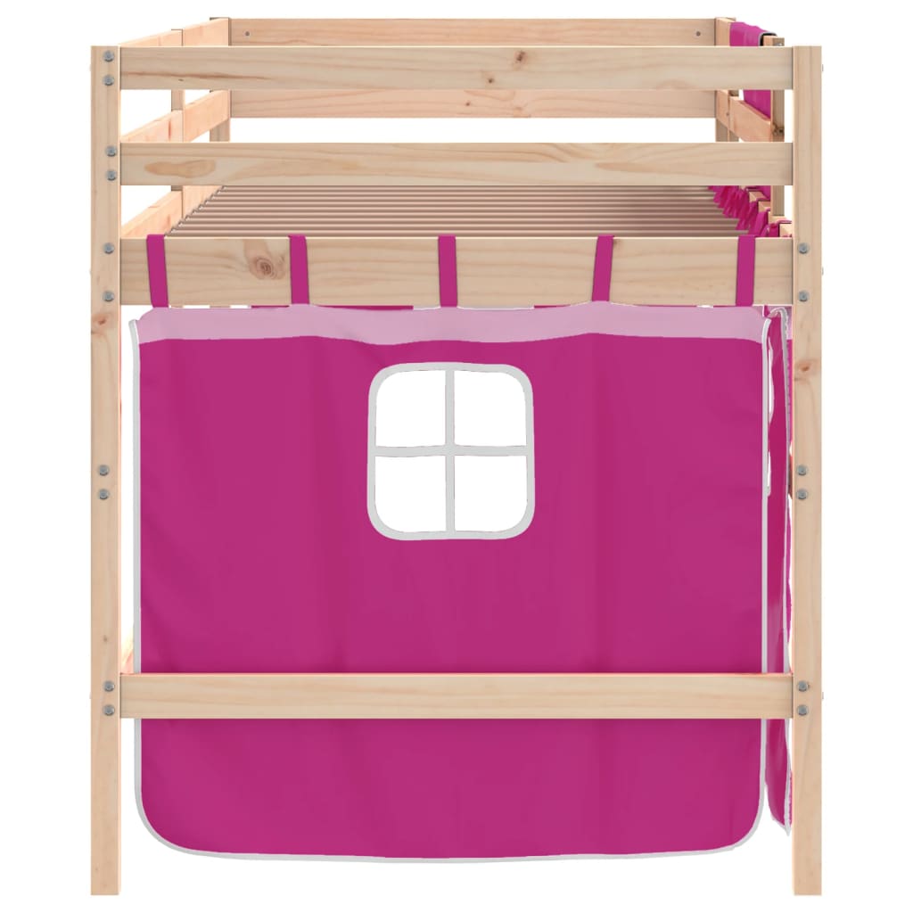 Letto a Soppalco con Tende Bambini Rosa 90x190 cm Massello Pino - homemem39