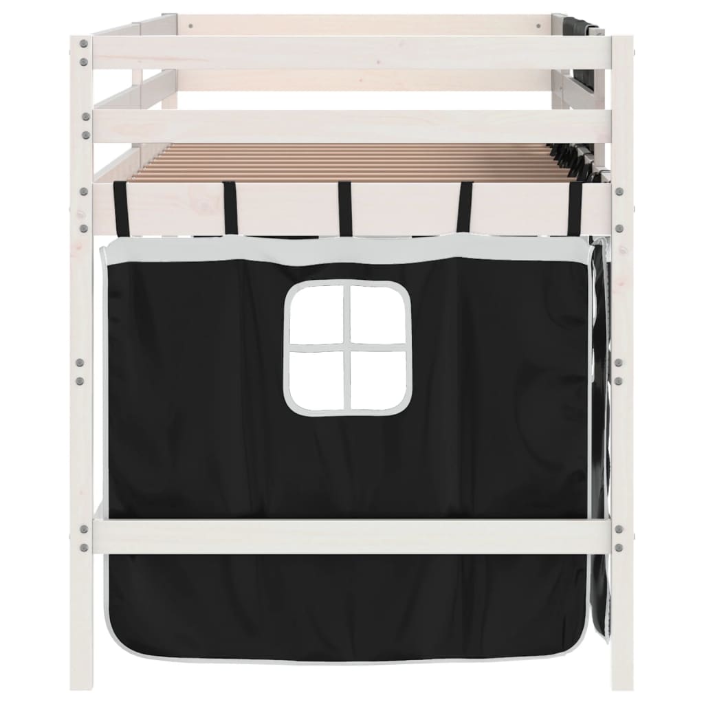 Letto a Soppalco Bambini con Tende Bianco e Nero 90x190 cm Pino - homemem39
