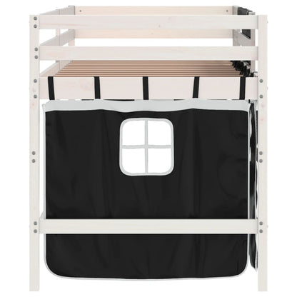 Letto a Soppalco Bambini con Tende Bianco e Nero 90x190 cm Pino - homemem39