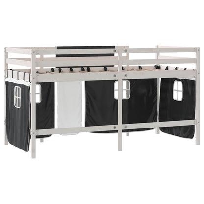 Letto a Soppalco Bambini con Tende Bianco e Nero 90x190 cm Pino - homemem39
