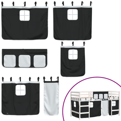 Letto a Soppalco Bambini con Tende Bianco e Nero 90x190 cm Pino - homemem39