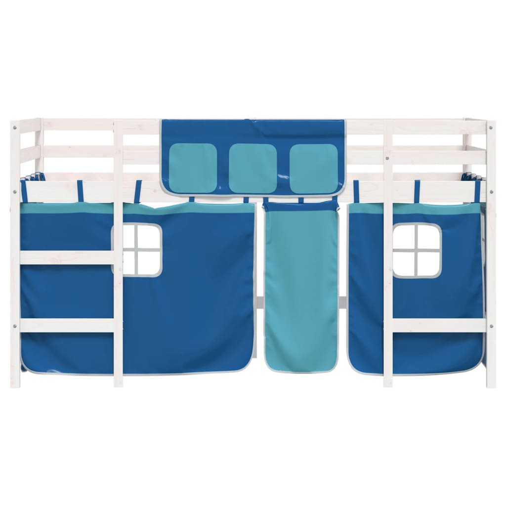 Letto a Soppalco Bambini con Tende Blu 90x190 cm Massello Pino - homemem39