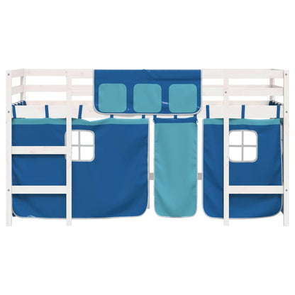 Letto a Soppalco Bambini con Tende Blu 90x190 cm Massello Pino - homemem39