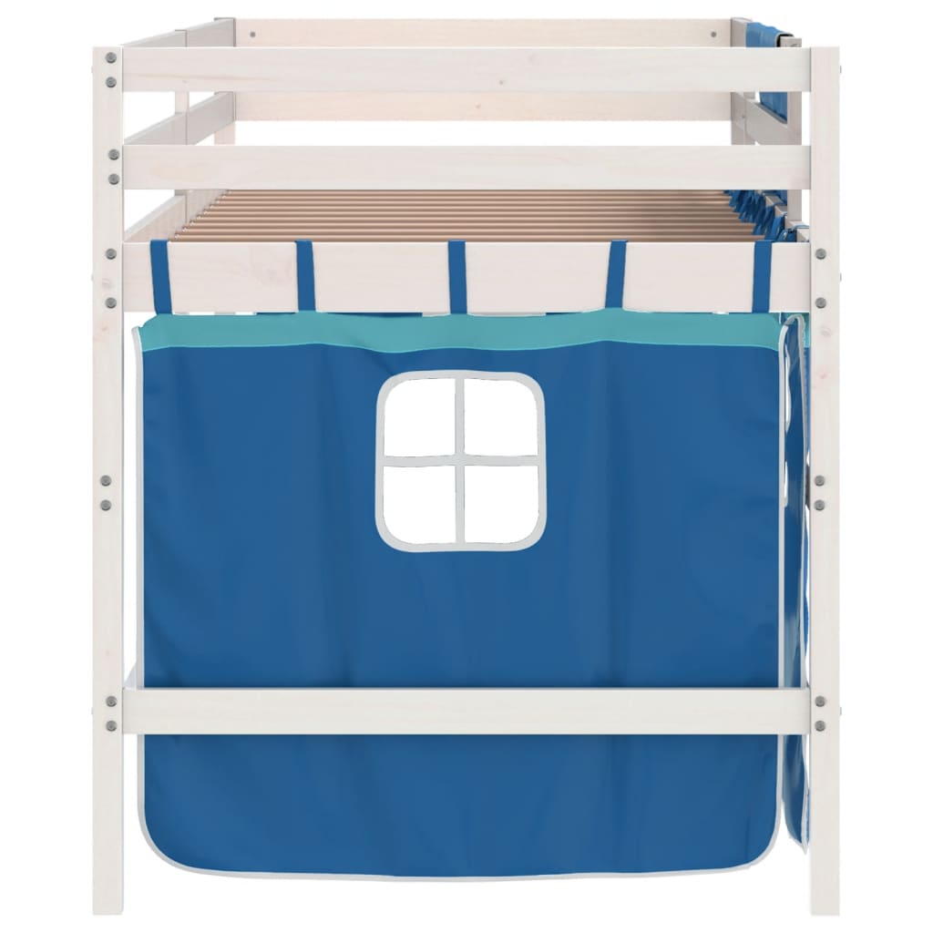 Letto a Soppalco Bambini con Tende Blu 90x190 cm Massello Pino - homemem39